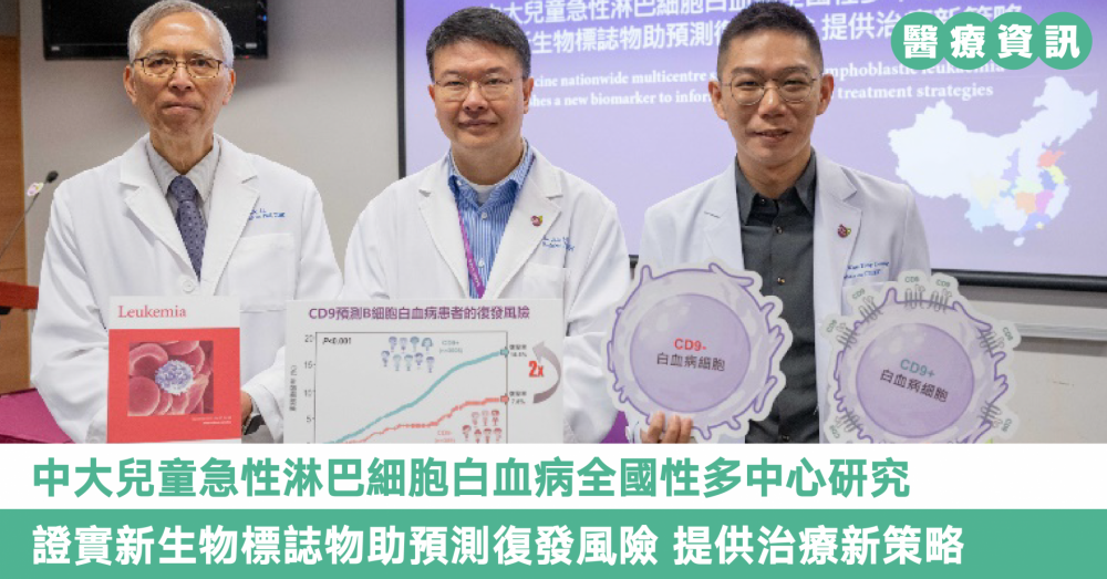 中大兒童急性淋巴細胞白血病全國性多中心研究 證實新生物標誌物助預測復發風險 提供治療新策略